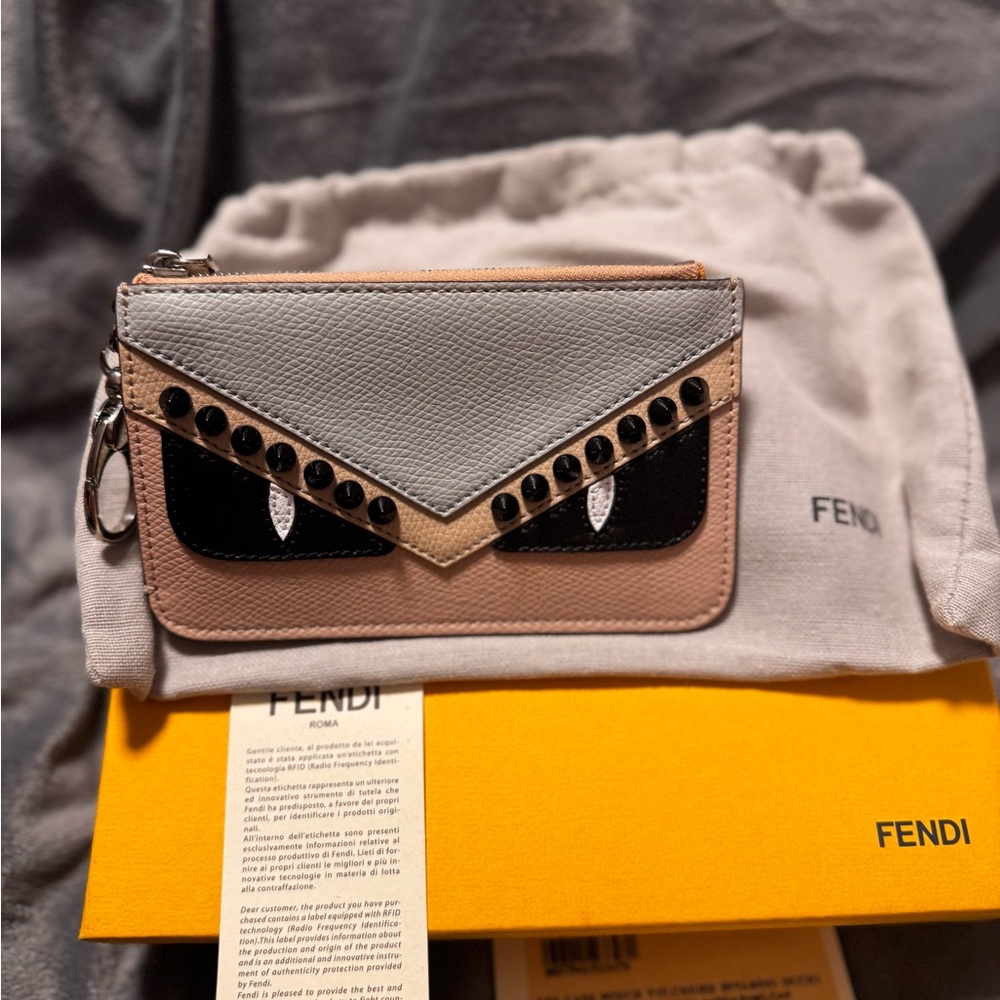 Fendi Gray and Black Clutch with Studded Details